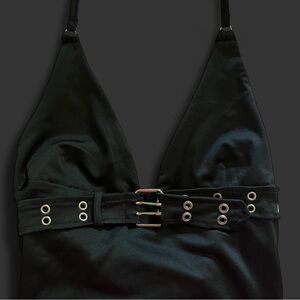 Black Halter Top with Buckle Detail